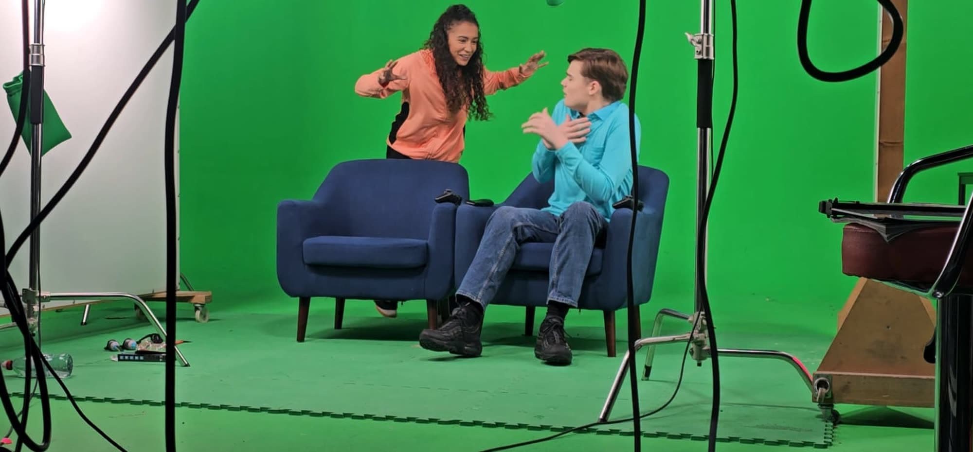 The crew on a green-screen shoot